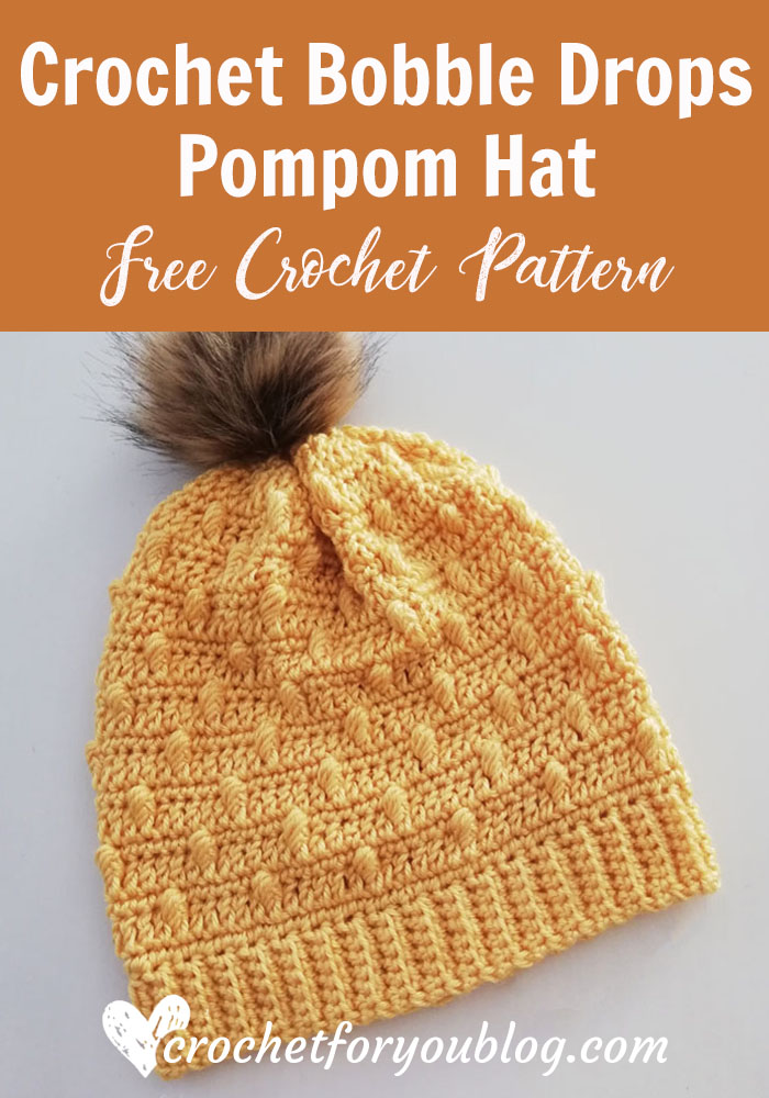 Crochet Bobble Drops Pompom Hat Free Pattern