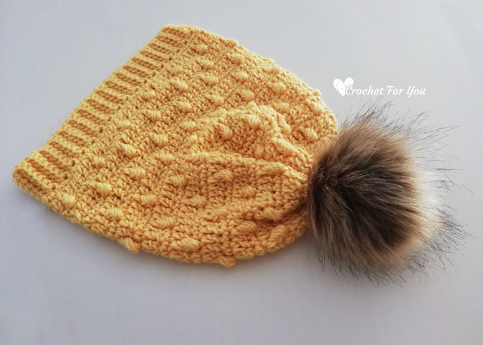 Crochet Bobble Drops Pompom Hat Free Pattern