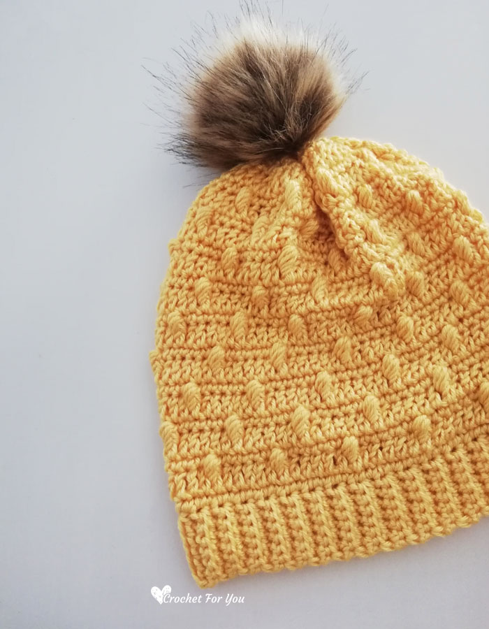 Crochet Bobble Drops Pompom Hat Free Pattern