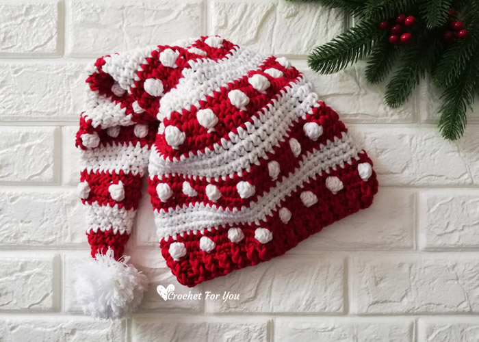 Crochet Bobbles and Stripes Santa Hat