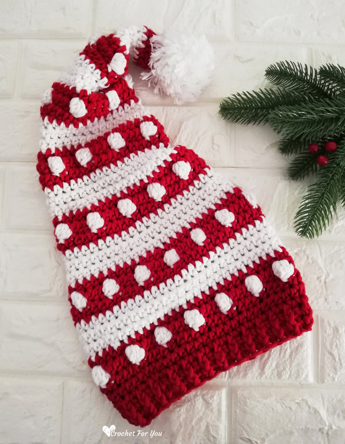Crochet Bobbles and Stripes Santa Hat