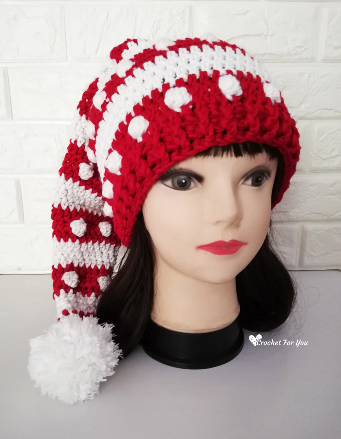 Crochet Bobbles and Stripes Santa Hat