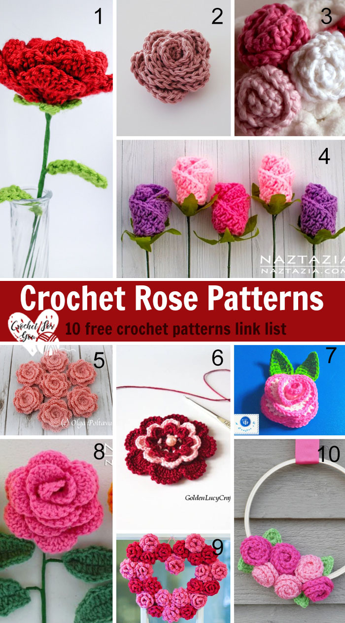 Crochet Rose with Long Stem FREE Crochet Rose Bouquet Pattern