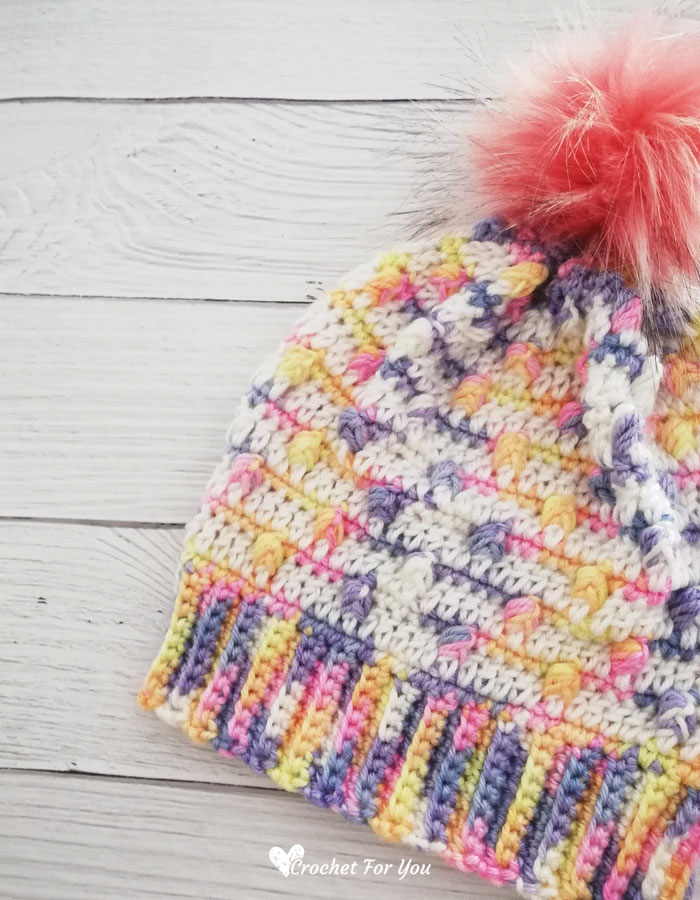 Unicorn Bobble Drops Child Hat Free Pattern