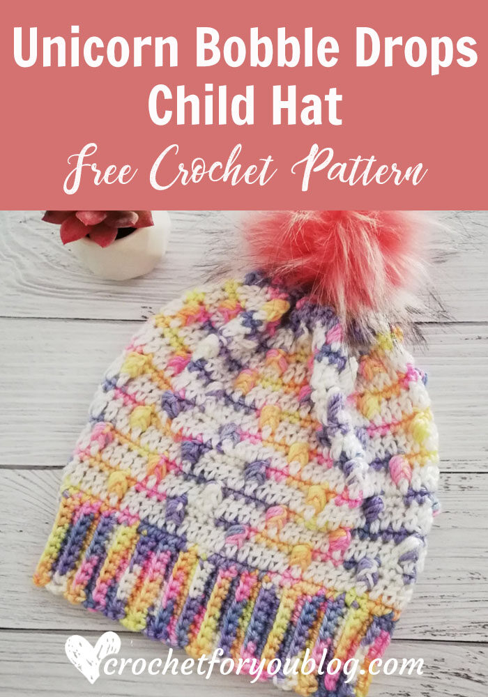 Unicorn Bobble Drops Child Hat Free Pattern