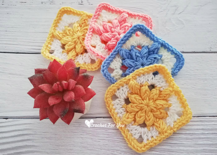 Crochet Bobble Drops Flower Granny Square