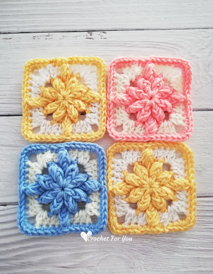 Crochet Bobble Drops Flower Granny Square