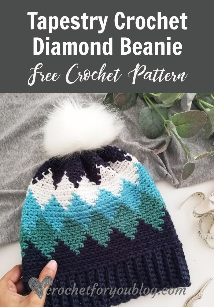 Tapestry Crochet Diamond Beanie Free Pattern