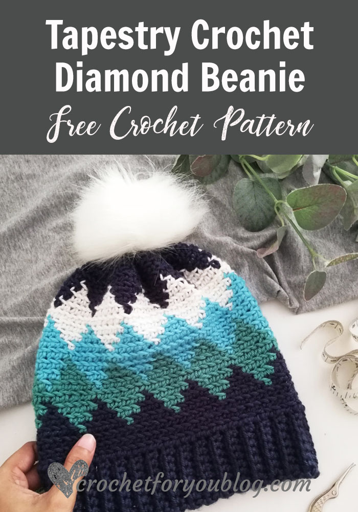Tapestry Crochet Diamond Beanie Free Pattern