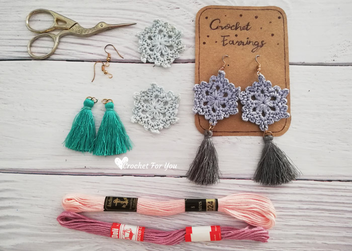 Materials you need for crochet snowflake earrings