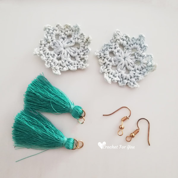 Materials you need for crochet snowflake earrings