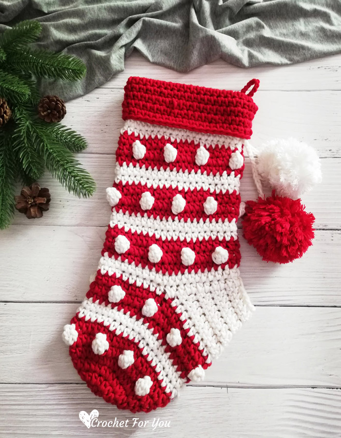 Crochet Bobbles & Stripes Christmas Stocking Free Pattern