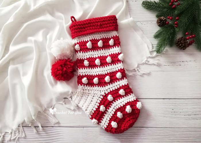 Crochet Bobbles & Stripes Christmas Stocking Free Pattern