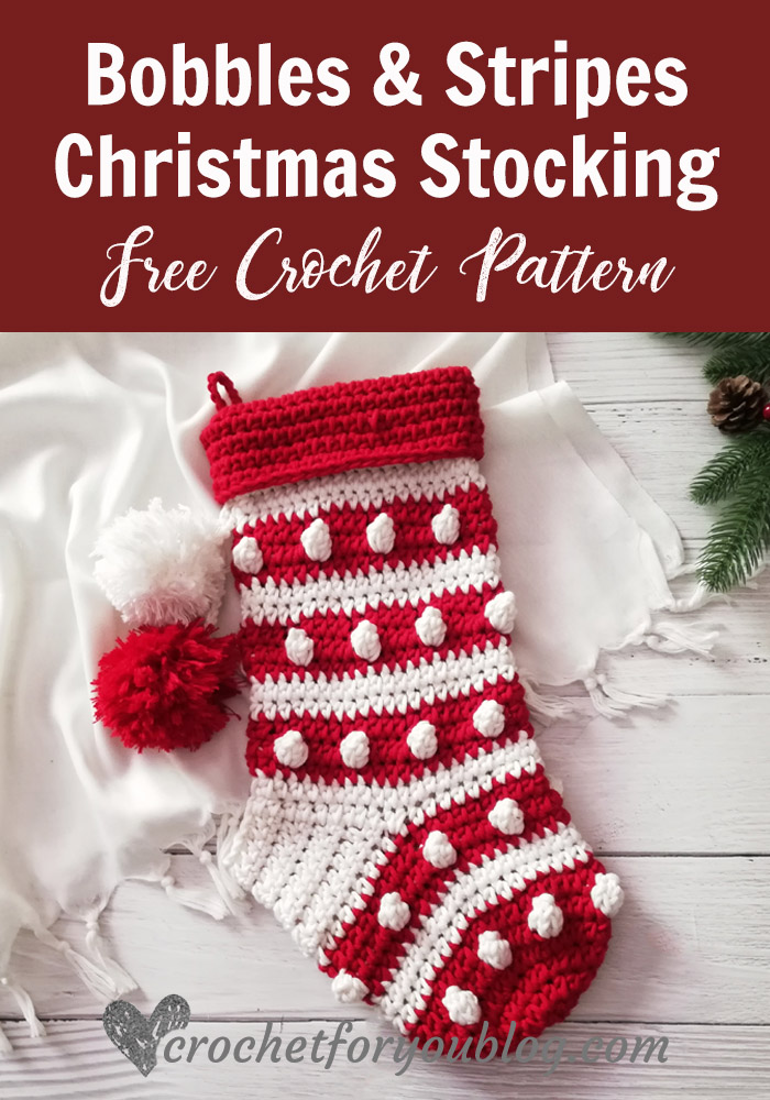 Crochet Bobbles & Stripes Christmas Stocking Free Pattern