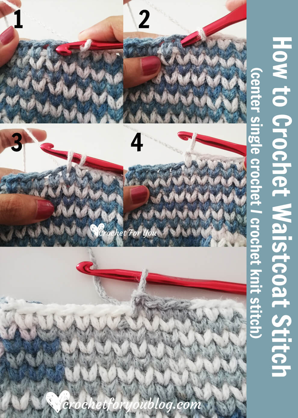 Crochet Knit Stitch (Waistcoat Stitch) Tutorial - Made by Gootie