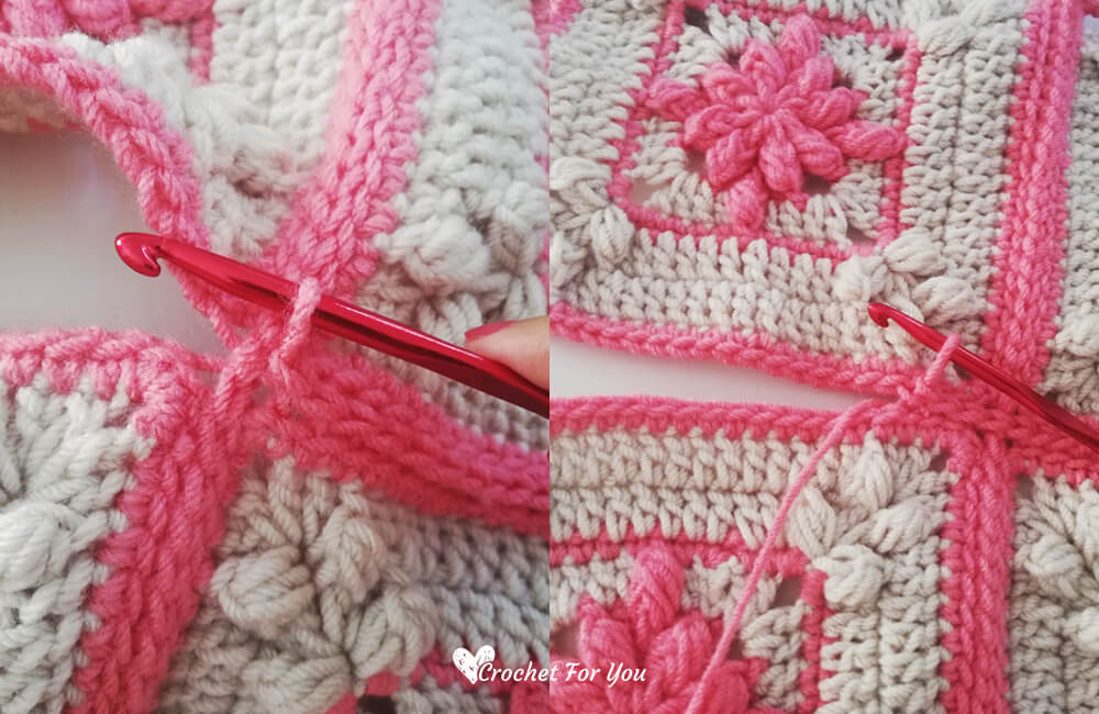 flat zipper method - crochet square joining