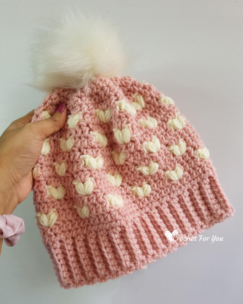 Crochet Puff Hearts Beanie Free Pattern