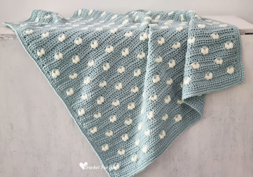 Crochet Puff Hearts Blanket