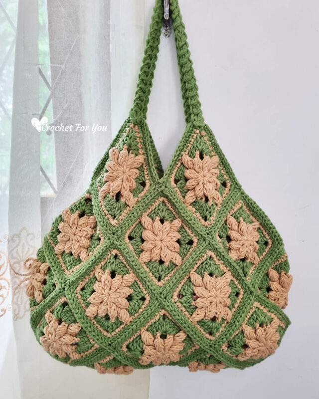 Crochet Bobble Flower Granny Square Bag - Crochet For You
