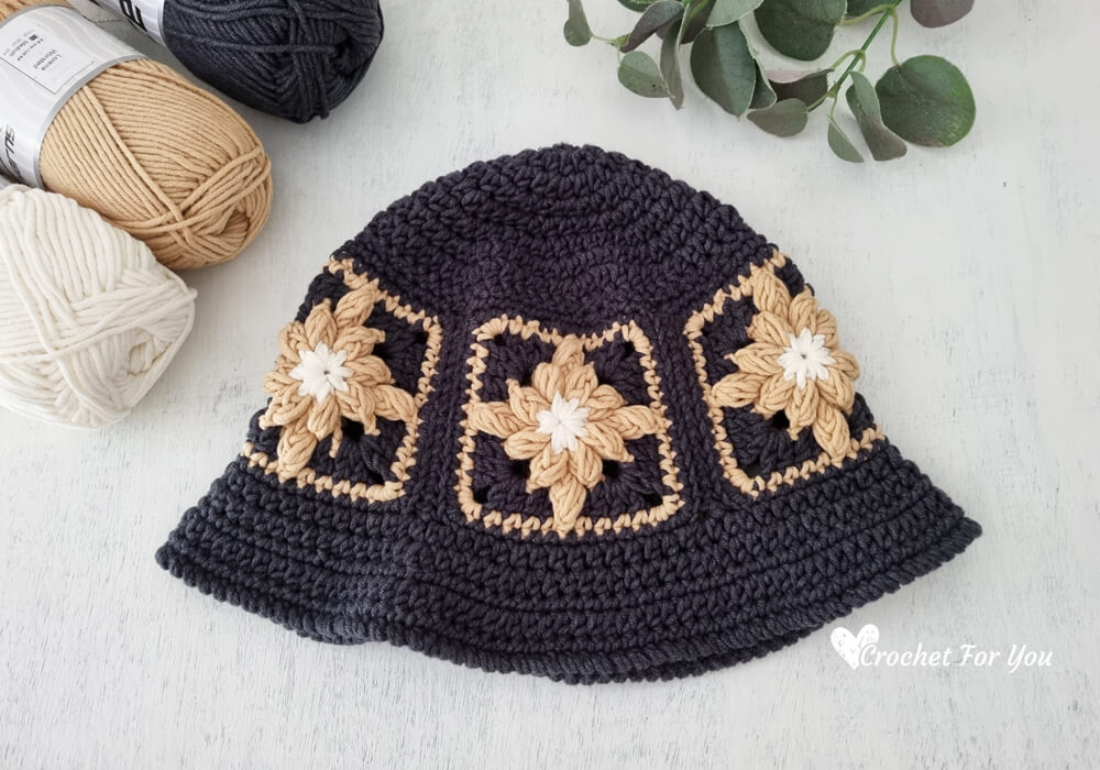 Crochet Bobble Granny Square Bucket Hat - Crochet For You