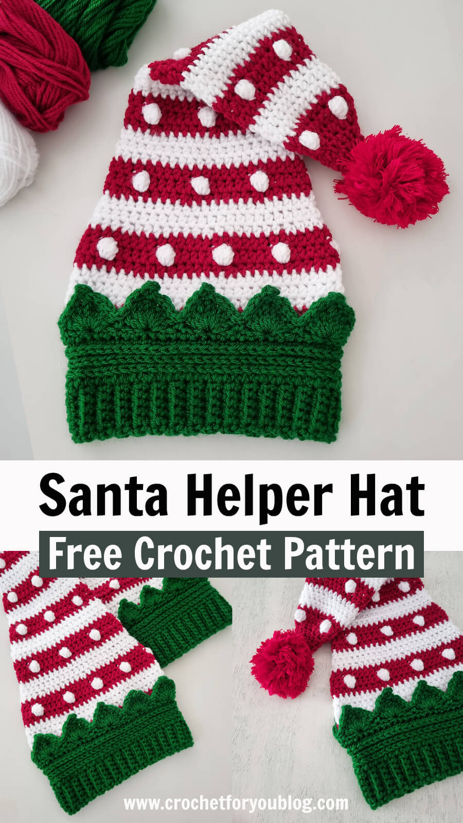 Crochet Pattern for Christmas Stocking Cap, Santa or Elf Hat