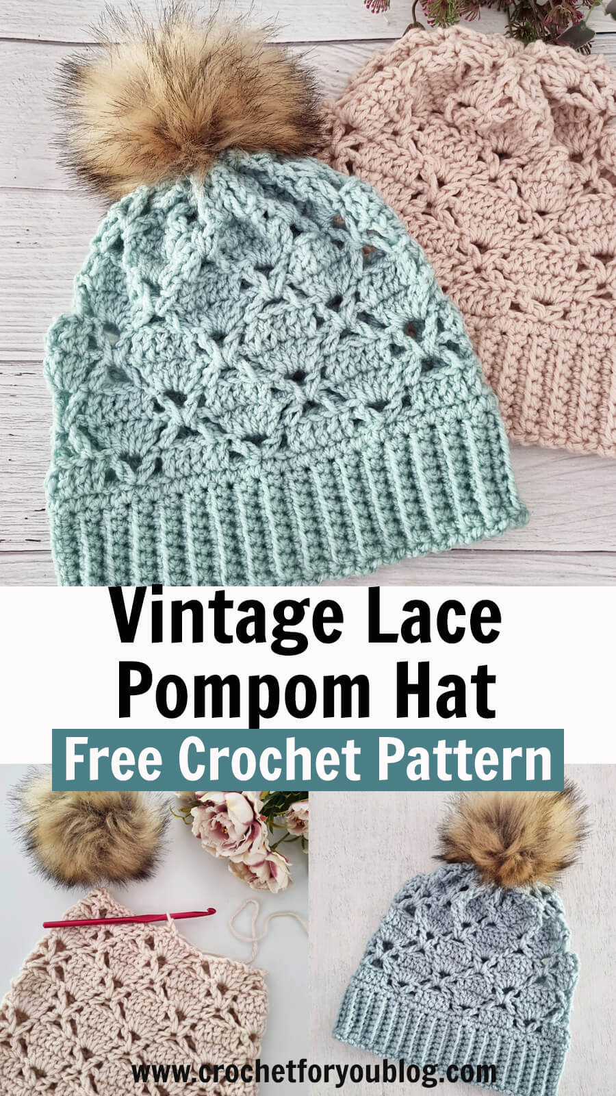 Vintage lace pompom hat