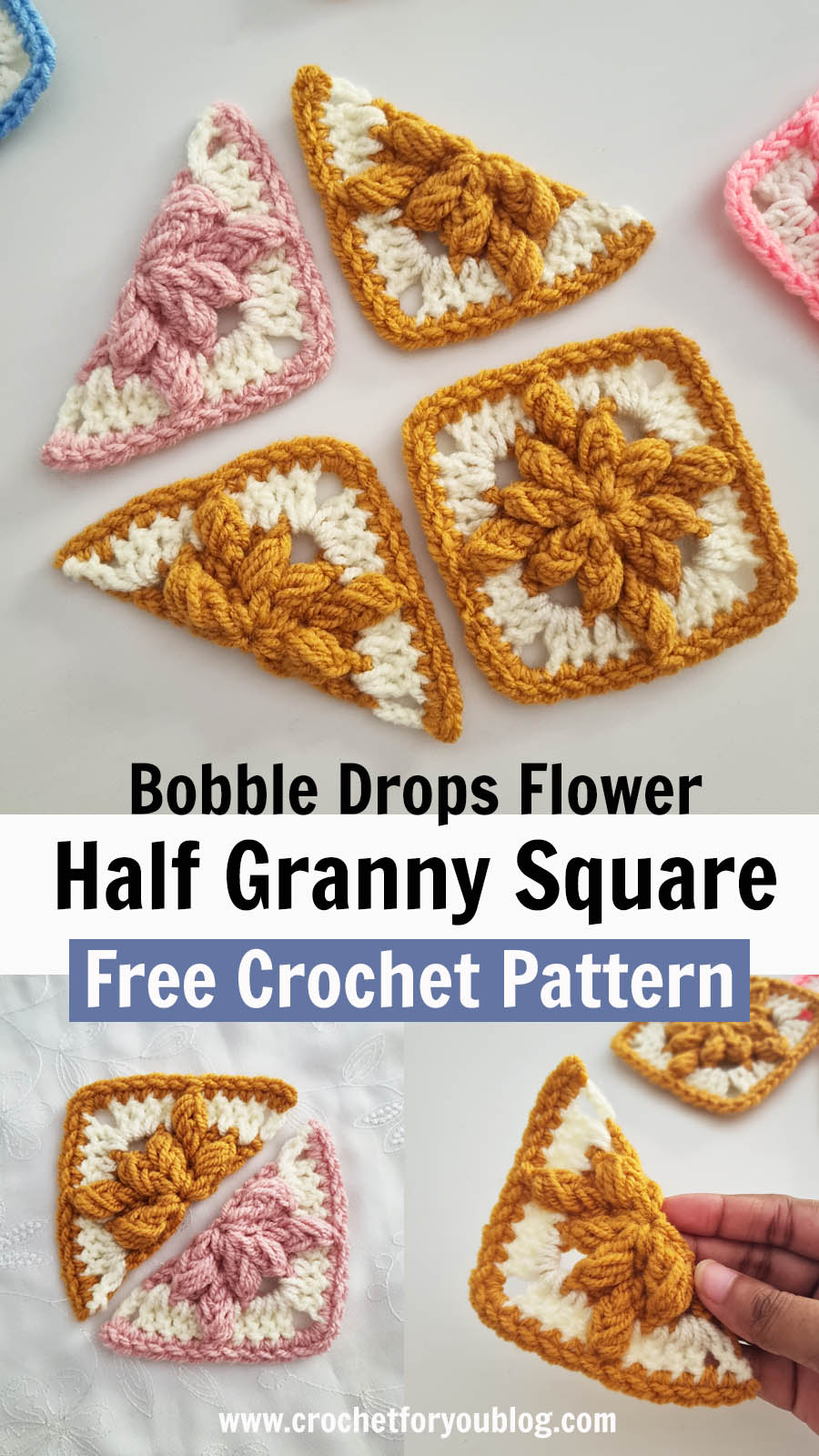 How to Crochet Half Bobble Drops Granny Square