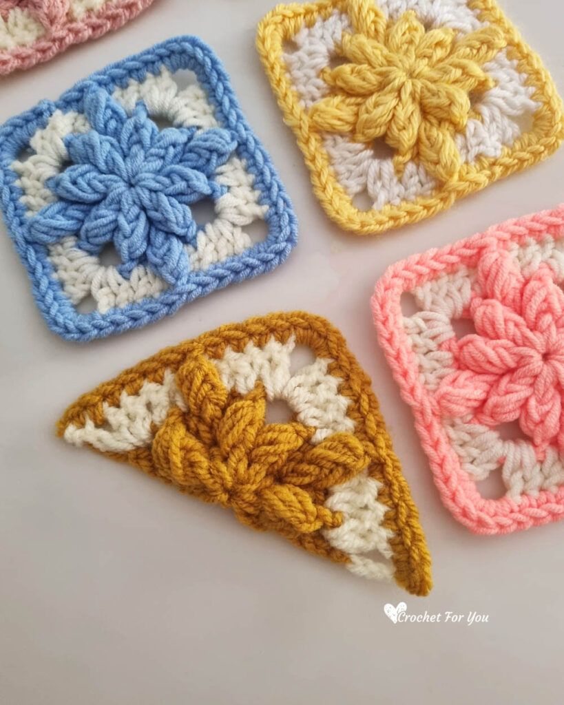 How to Crochet Half Bobble Drops Granny Square