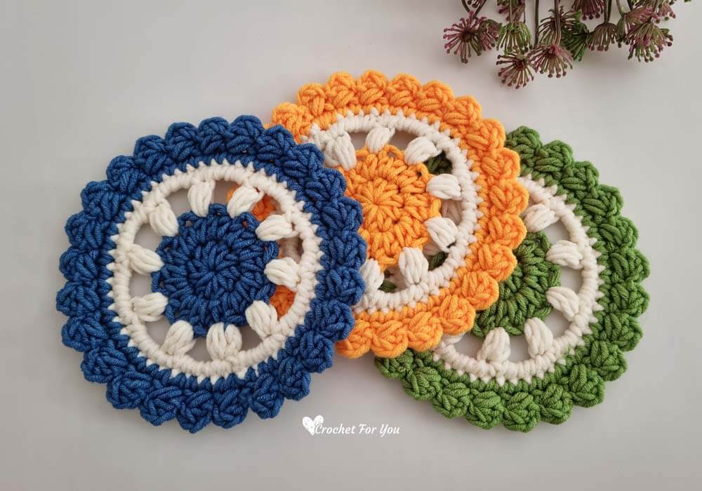 Colorful crochet coasters free pattern